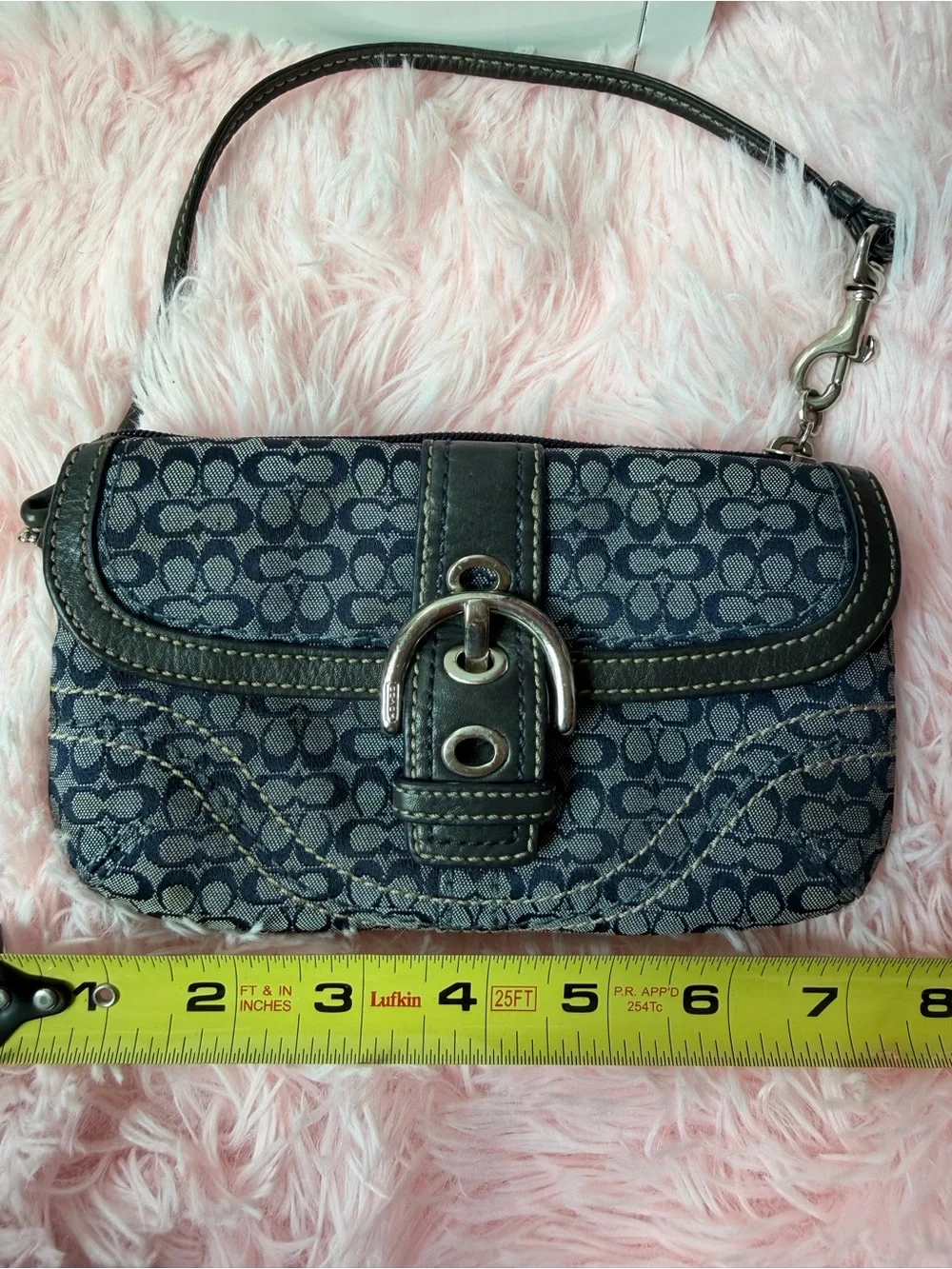 Coach Navy buckle Signature Canvas Wrislet with Leather Trim vintage y2k Bag